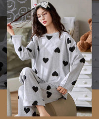 Sr-Grey Hearts Printed Night Suit