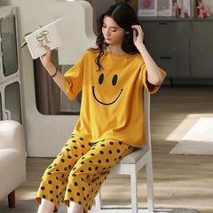 Smiley Polka Dot Printed Night Suit