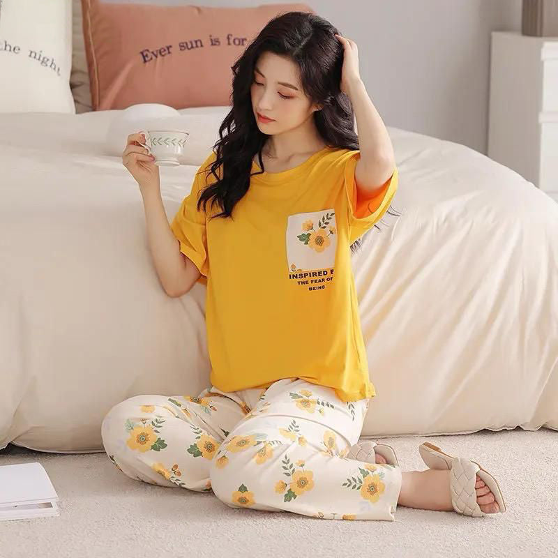 Sr-Pocket Printed Night Suit - Mustard