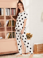 Hn-Black And White Doted Half Sleeves Printed Night Suit