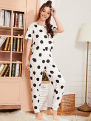 Hn-Black And White Doted Half Sleeves Printed Night Suit