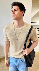 Oversized Waffle Knit Tee For Men - Biege