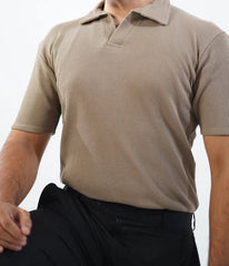 Waffle Knitted Polo - Biege