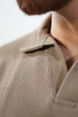 Waffle Knitted Polo - Biege