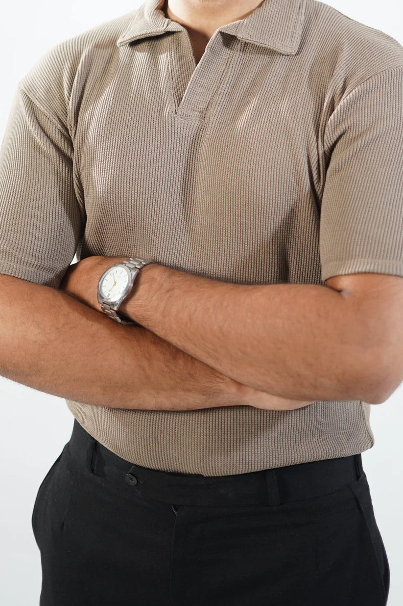 Waffle Knitted Polo - Biege