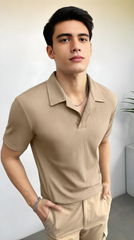 Waffle Knitted Polo - Biege