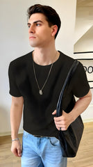 Oversized Waffle Knit Tee For Men - Black