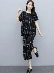 Hn-Black Capri Printed Night Suit