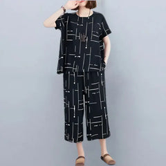 Hn-Black Capri Printed Night Suit