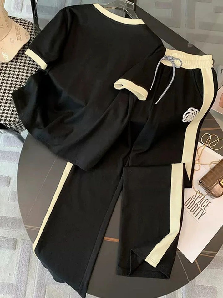 Flower Printed Tracksuit - Black