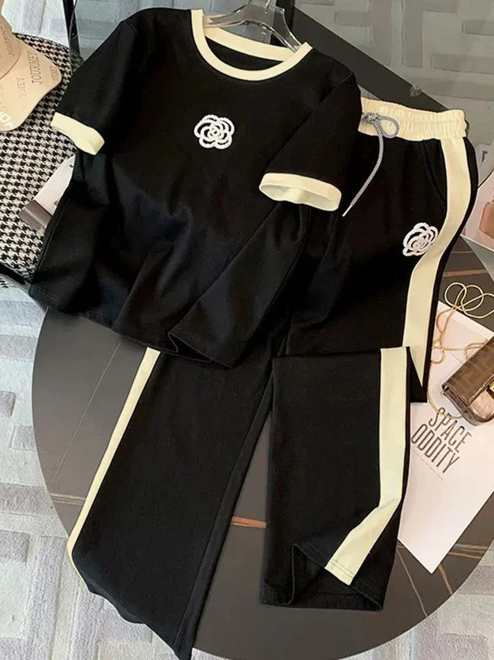 Flower Printed Tracksuit - Black