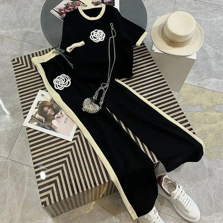 Flower Printed Tracksuit - Black
