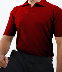 Waffle Knitted Polo - Maroon