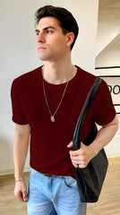 Oversized Waffle Knit Tee For Men - Maroon