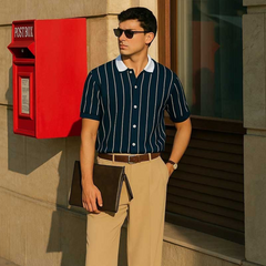 Contrast Collar Polo - Navyblue