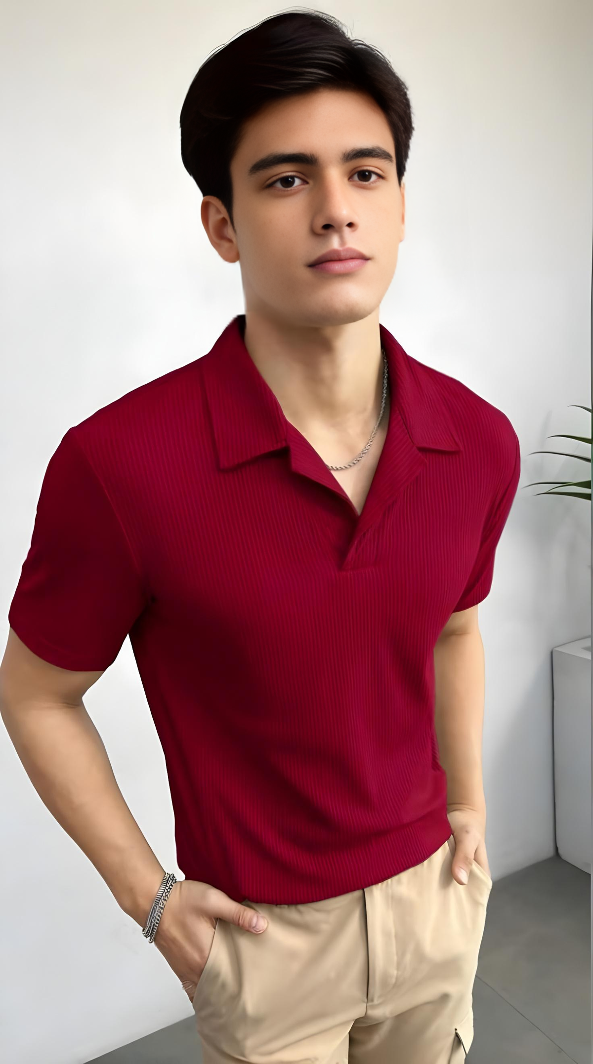 Waffle Knitted Polo - Maroon