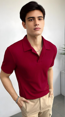 Waffle Knitted Polo - Maroon