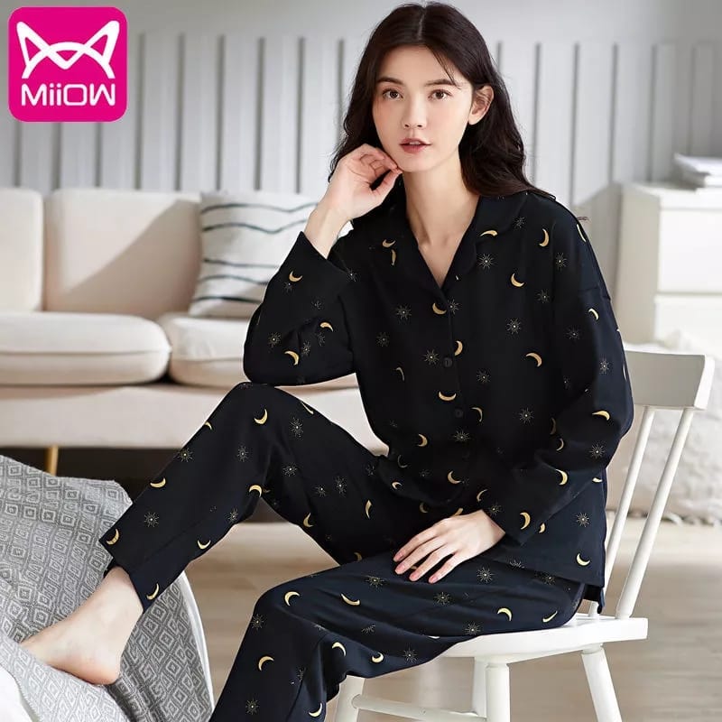 PJ SET- Printed Moon Black