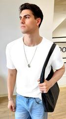Oversized Waffle Knit Tee For Men - White
