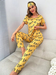 Hn-Yellow Love Heart Printed Night Suit